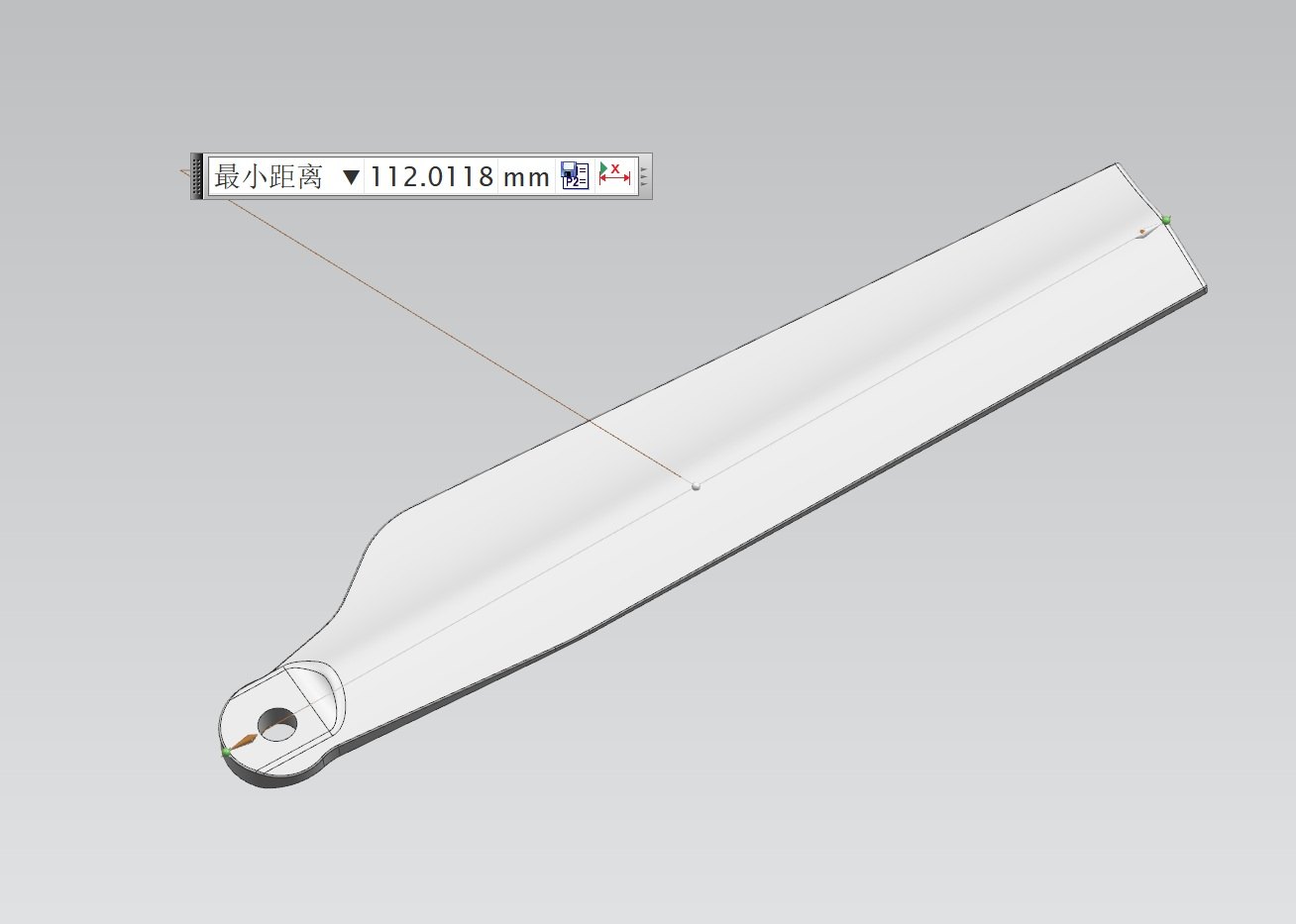 CAD verification of a 112.01 mm critical dimension across the part